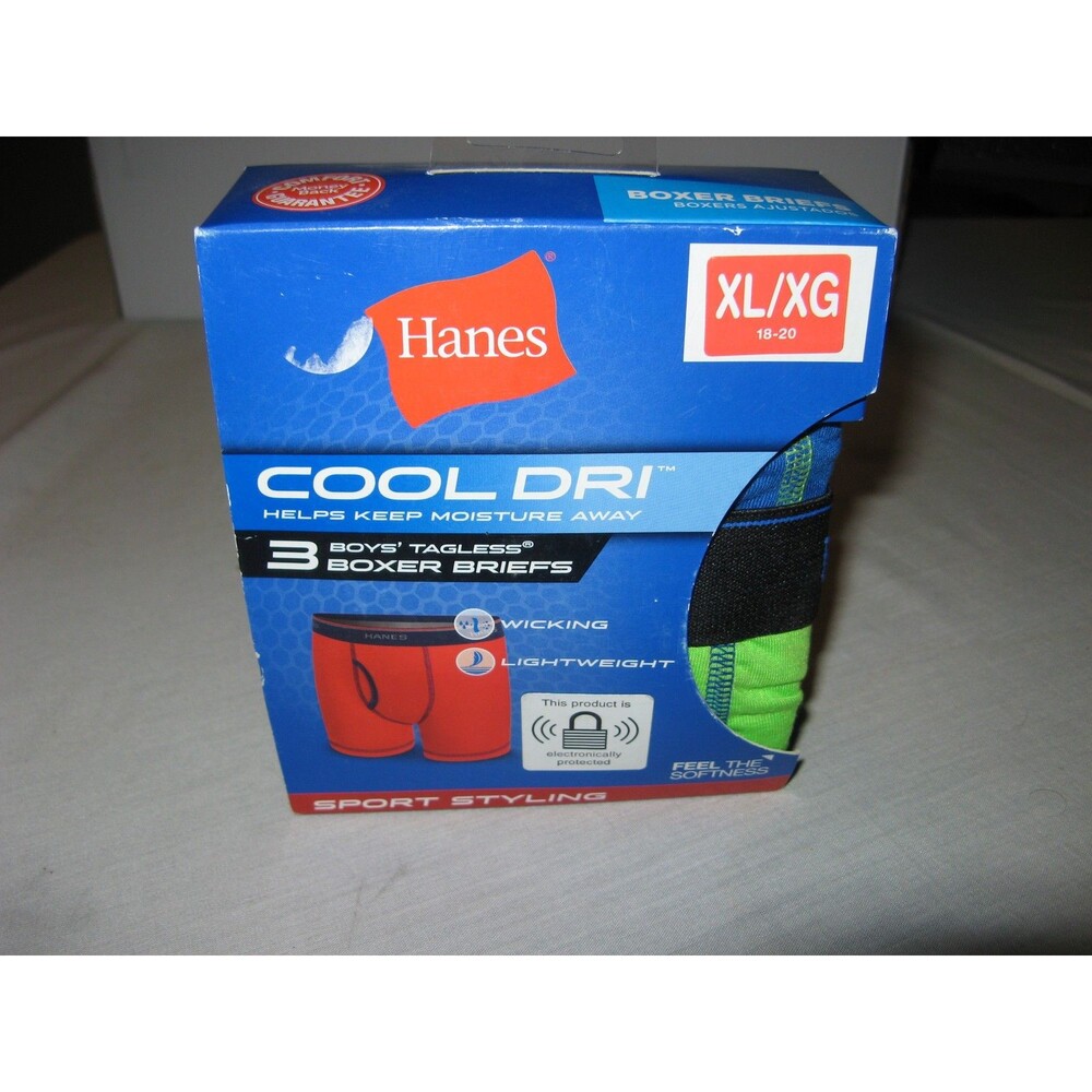 Hanes Boys 3 Pair Boxer Briefs XL 18-20 Cool Dri Sport Styling Tagless Brand New